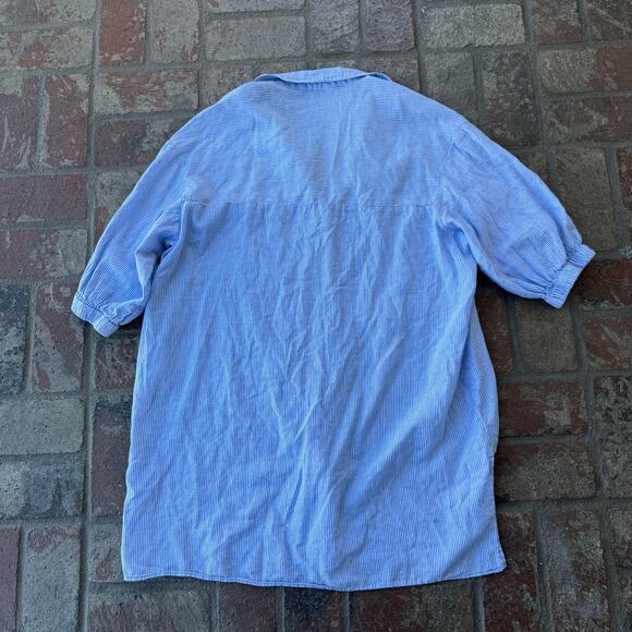 Zara Stripped Button Up Dress Blue White Size L Short Sleeve Collared - Picture 3 of 3